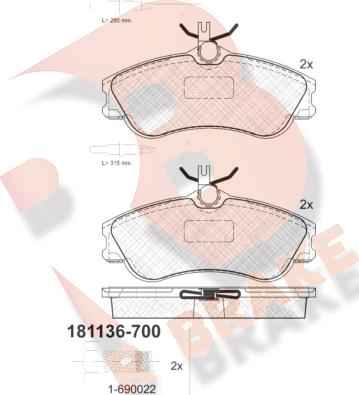 R Brake RB1136-700 - Bremžu uzliku kompl., Disku bremzes autospares.lv