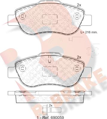 R Brake RB1843-203 - Bremžu uzliku kompl., Disku bremzes www.autospares.lv