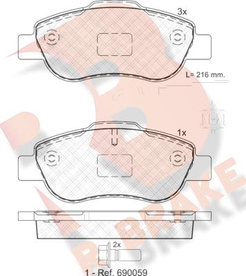 R Brake RB1843 - Bremžu uzliku kompl., Disku bremzes www.autospares.lv