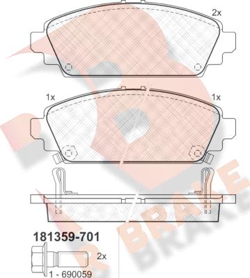 R Brake RB1359-701 - Bremžu uzliku kompl., Disku bremzes www.autospares.lv