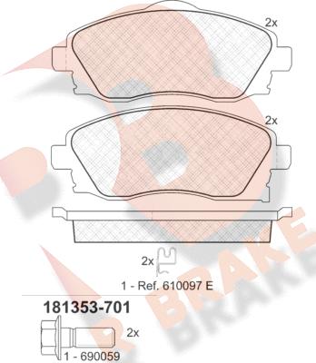 R Brake RB1353-701 - Тормозные колодки, дисковые, комплект www.autospares.lv