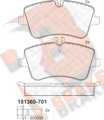 R Brake RB1369-701 - Bremžu uzliku kompl., Disku bremzes autospares.lv