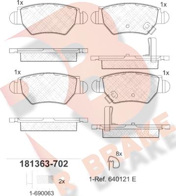 R Brake RB1363-702 - Bremžu uzliku kompl., Disku bremzes www.autospares.lv