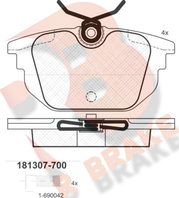 R Brake RB1307-700 - Bremžu uzliku kompl., Disku bremzes www.autospares.lv