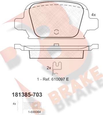 R Brake RB1385-703 - Тормозные колодки, дисковые, комплект www.autospares.lv