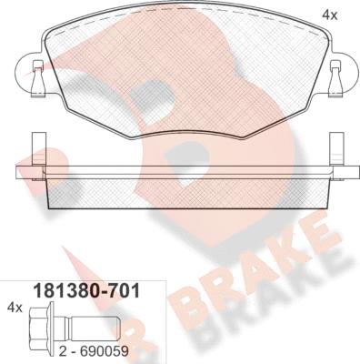 R Brake RB1380-701 - Bremžu uzliku kompl., Disku bremzes autospares.lv