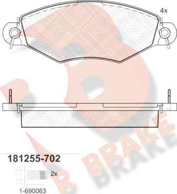 R Brake RB1255-702 - Тормозные колодки, дисковые, комплект www.autospares.lv