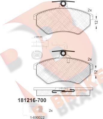 R Brake RB1216-700 - Bremžu uzliku kompl., Disku bremzes autospares.lv