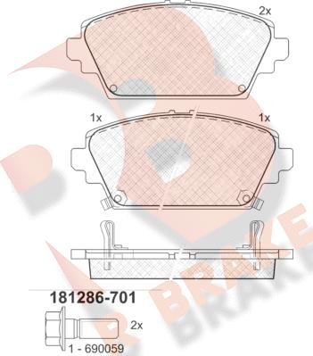 R Brake RB1286-701 - Bremžu uzliku kompl., Disku bremzes autospares.lv