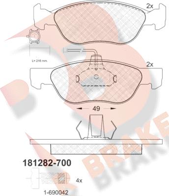 R Brake RB1282-700 - Bremžu uzliku kompl., Disku bremzes www.autospares.lv