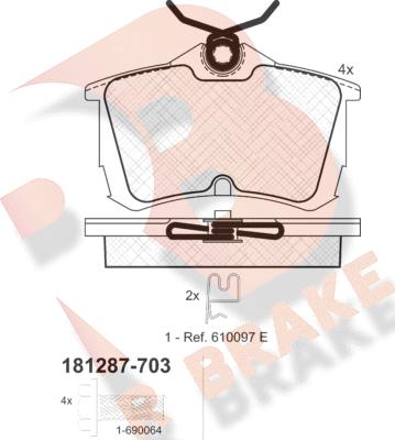 R Brake RB1287-703 - Bremžu uzliku kompl., Disku bremzes www.autospares.lv