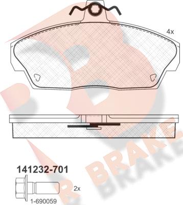 R Brake RB1232-701 - Тормозные колодки, дисковые, комплект www.autospares.lv