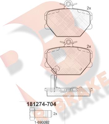 R Brake RB1274-704 - Тормозные колодки, дисковые, комплект www.autospares.lv