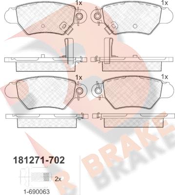 R Brake RB1271-702 - Bremžu uzliku kompl., Disku bremzes www.autospares.lv