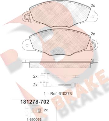 R Brake RB1278-702 - Тормозные колодки, дисковые, комплект www.autospares.lv