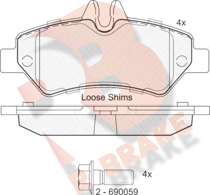 R Brake RB1787-204 - Bremžu uzliku kompl., Disku bremzes www.autospares.lv