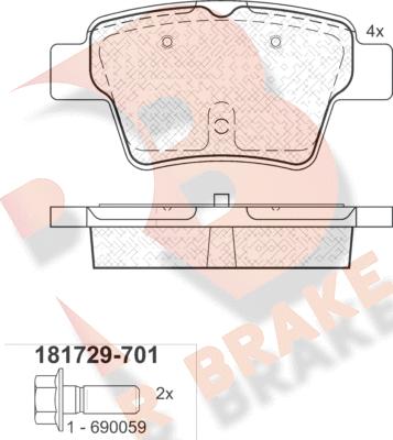 R Brake RB1729-701 - Bremžu uzliku kompl., Disku bremzes autospares.lv