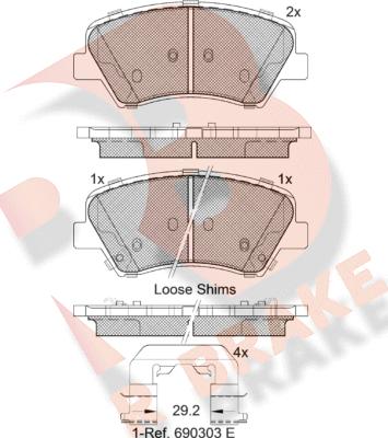 R Brake RB2029 - Тормозные колодки, дисковые, комплект www.autospares.lv