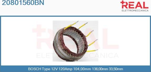 REAL 20801560BN - Stator, alternator www.autospares.lv