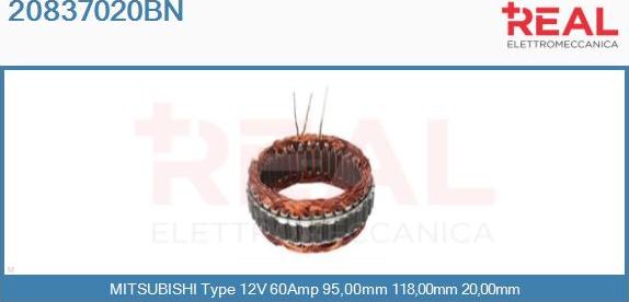 REAL 20837020BN - Stator, alternator www.autospares.lv