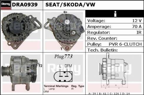 Remy DRA0939 - Генератор www.autospares.lv