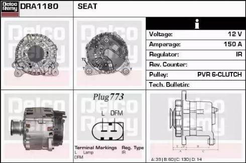 Remy DRA1180 - Генератор www.autospares.lv