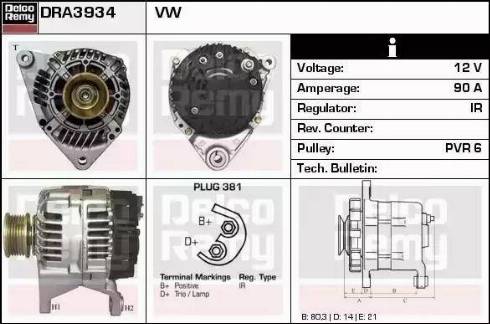 Remy DRA3934 - Генератор www.autospares.lv