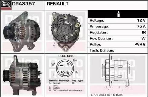 Remy DRA3357 - Генератор www.autospares.lv