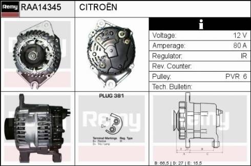 Remy RAA14345 - Генератор www.autospares.lv