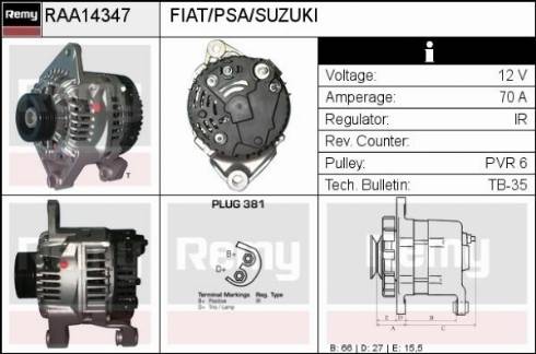 Remy RAA14347 - Генератор www.autospares.lv