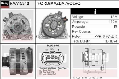 Remy RAA15340 - Генератор www.autospares.lv