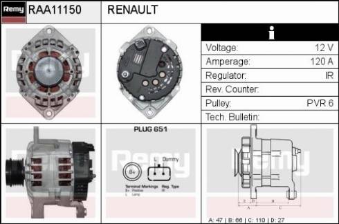 Remy RAA11150 - Alternator www.autospares.lv