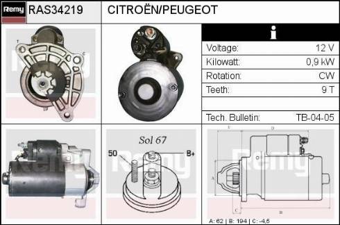 Remy RAS34219 - Starteris autospares.lv