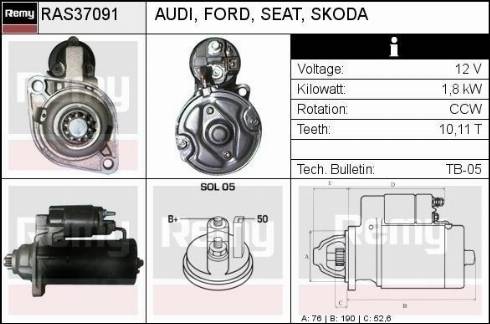 Remy RAS37091 - Стартер www.autospares.lv