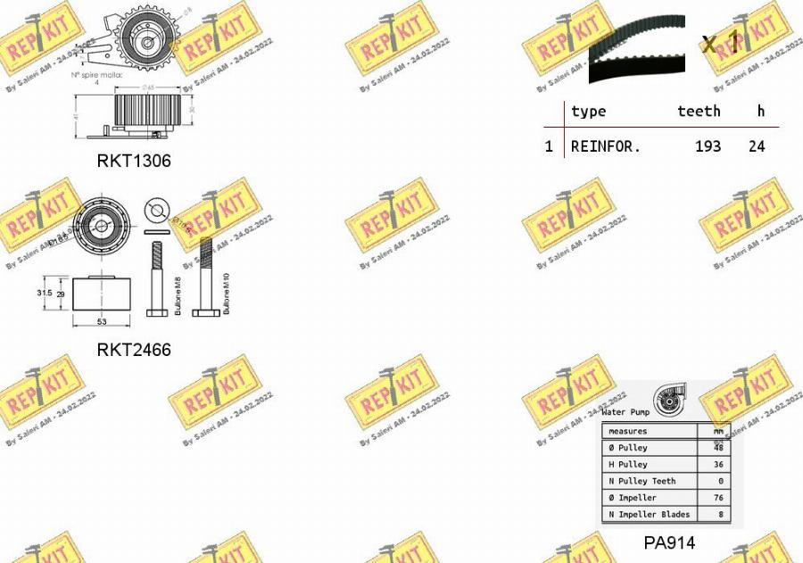 REPKIT RKTK1146PA - Водяной насос + комплект зубчатого ремня ГРМ www.autospares.lv