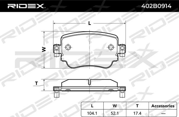 RIDEX 402B0914 - Bremžu uzliku kompl., Disku bremzes autospares.lv