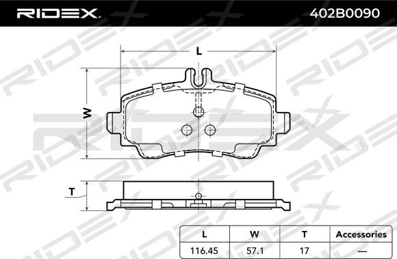 RIDEX 402B0090 - Bremžu uzliku kompl., Disku bremzes autospares.lv