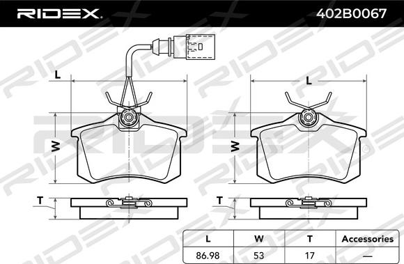 RIDEX 402B0067 - Bremžu uzliku kompl., Disku bremzes autospares.lv