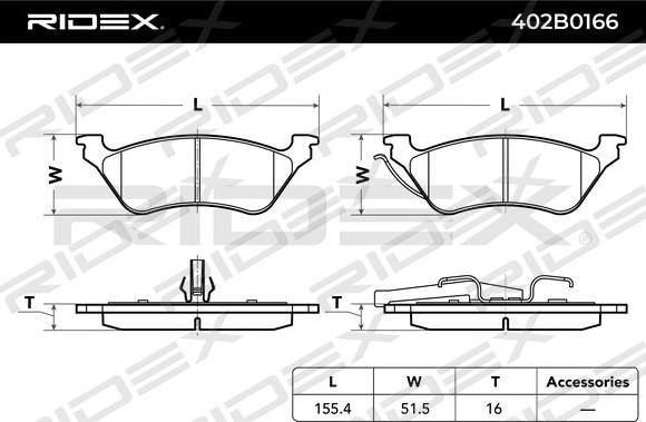 RIDEX 402B0166 - Bremžu uzliku kompl., Disku bremzes autospares.lv