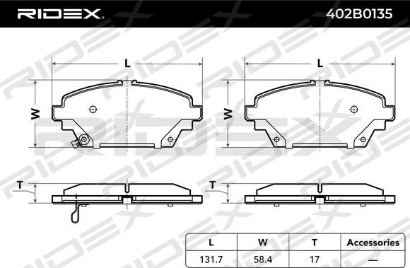 RIDEX 402B0135 - Bremžu uzliku kompl., Disku bremzes www.autospares.lv