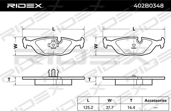 RIDEX 402B0348 - Bremžu uzliku kompl., Disku bremzes autospares.lv