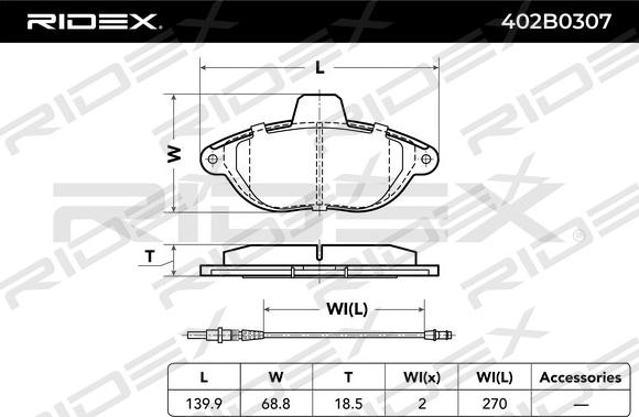 RIDEX 402B0307 - Brake Pad Set, disc brake www.autospares.lv