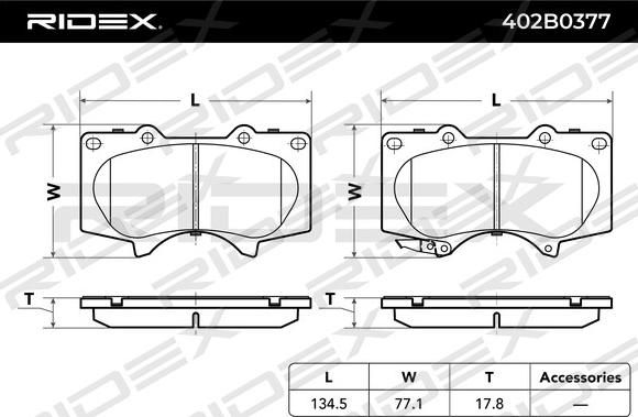 RIDEX 402B0377 - Bremžu uzliku kompl., Disku bremzes www.autospares.lv