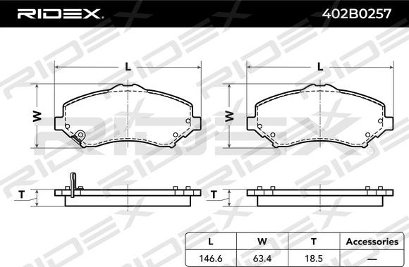 RIDEX 402B0257 - Bremžu uzliku kompl., Disku bremzes www.autospares.lv