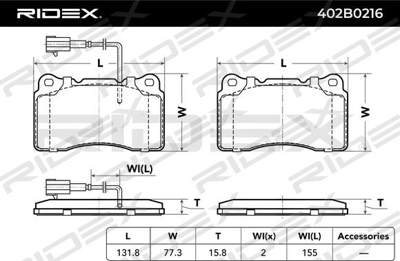 RIDEX 402B0216 - Bremžu uzliku kompl., Disku bremzes www.autospares.lv