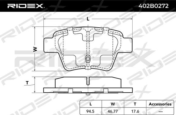 RIDEX 402B0272 - Bremžu uzliku kompl., Disku bremzes autospares.lv