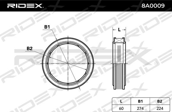 RIDEX 8A0009 - Gaisa filtrs www.autospares.lv