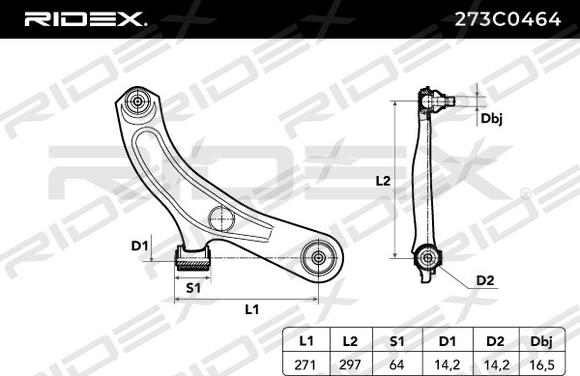 RIDEX 273C0464 - Neatkarīgās balstiekārtas svira, Riteņa piekare www.autospares.lv