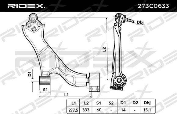 RIDEX 273C0633 - Neatkarīgās balstiekārtas svira, Riteņa piekare autospares.lv