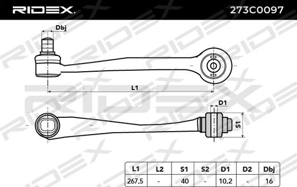 RIDEX 273C0097 - Neatkarīgās balstiekārtas svira, Riteņa piekare autospares.lv